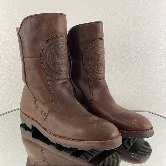 Vintage Mens Western Dark Brown Leather Embossed Eagle Mid